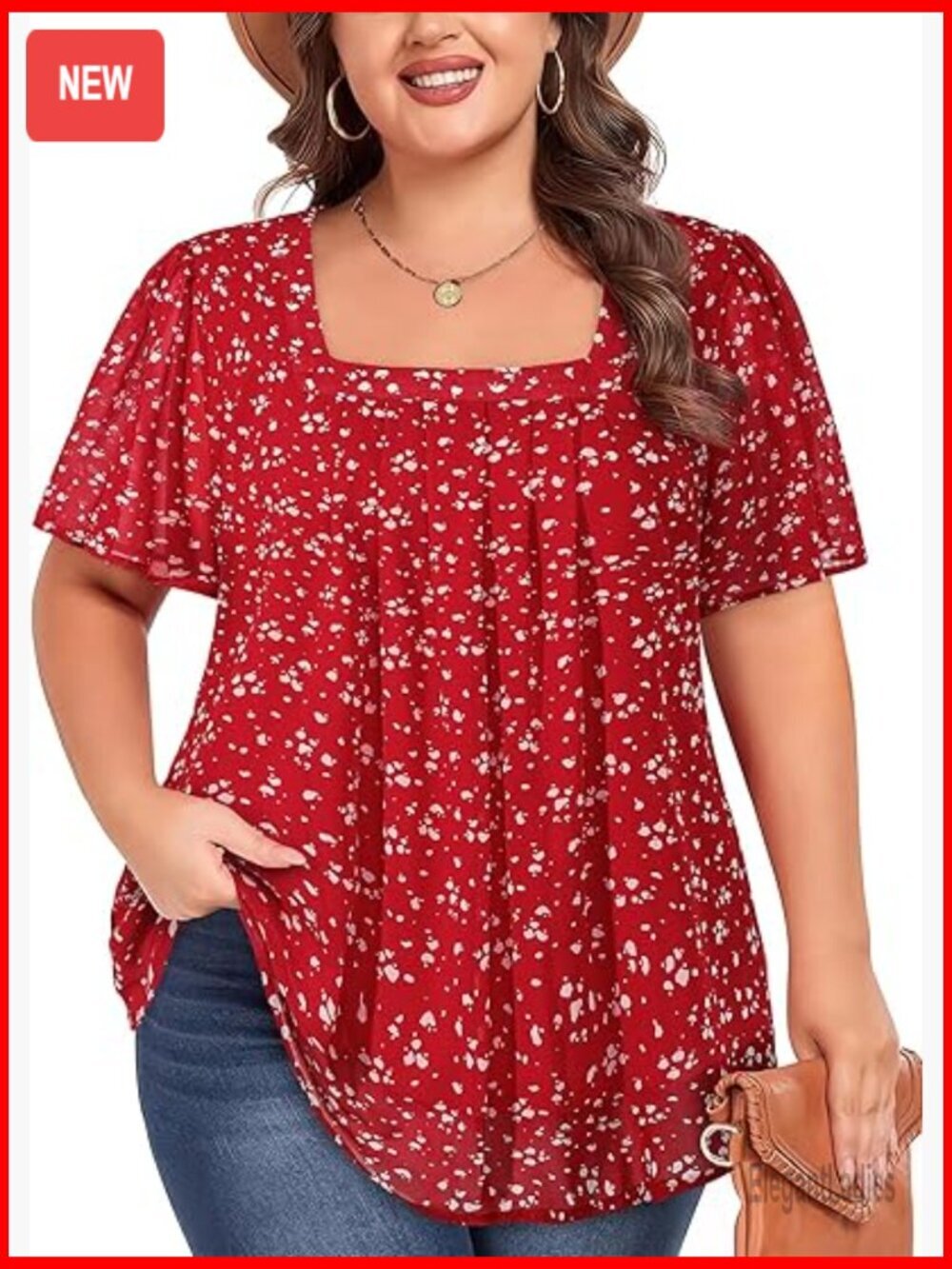 Plus Size Chiffon Blouse Square Neck Short Sleeve Flowy Tunic Dressy Top